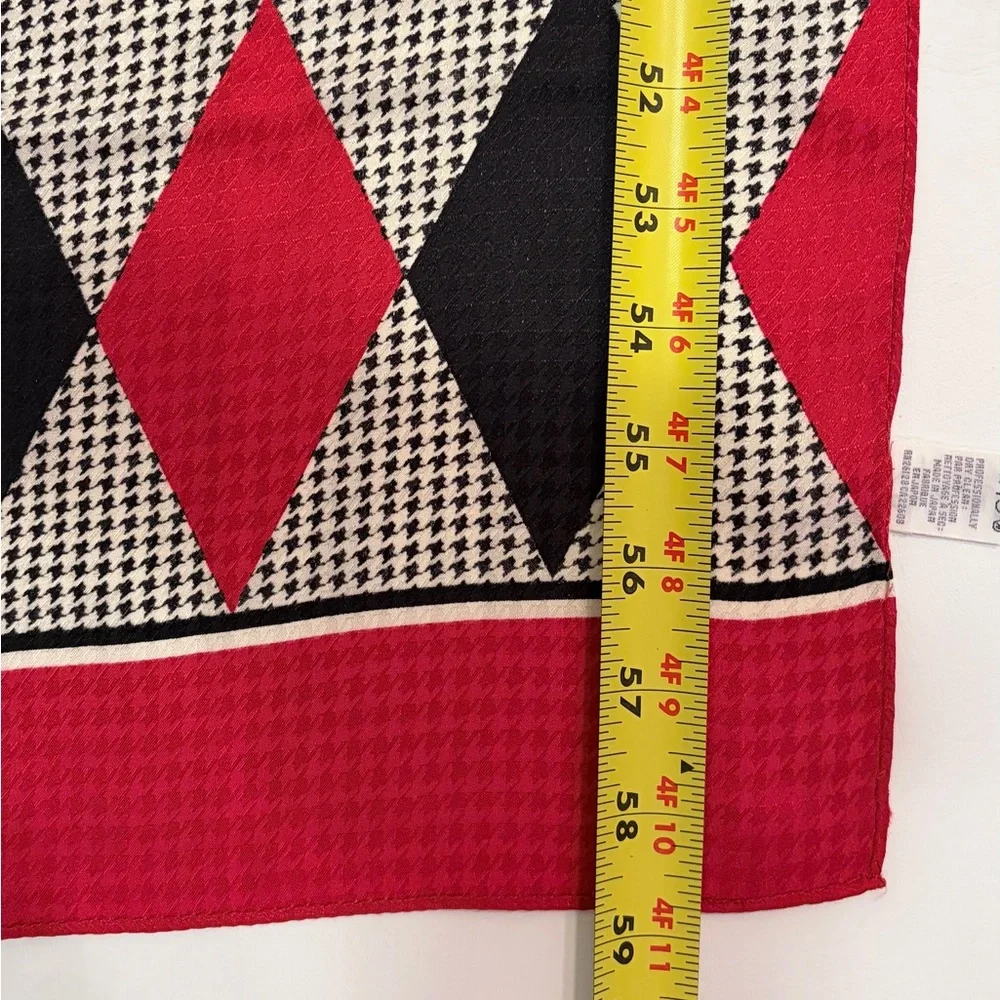Echo 100% Silk Scarf Red White and Black Diamond Harlequin Pattern 11”x 59”